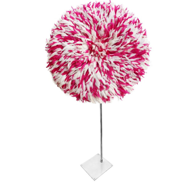 bright color juju hat feathers african round wall clear lucite acrylic decorative tabletop accessory sculpture