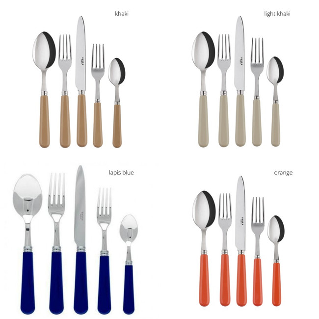 Modern Silver and Lucite Flatware 5 Piece Setting, Color Options