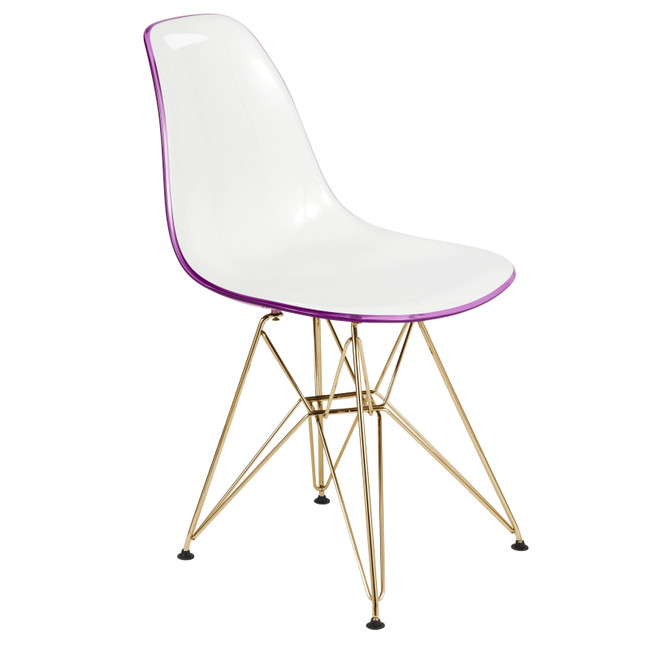 leisuremod purple white mid century modern chair gold Eiffel legs desk dining office