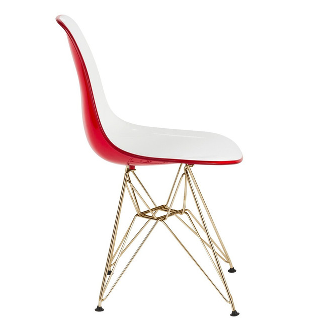 replica copy knockoff eames molded plastic chair dwr with red back white front gold legs