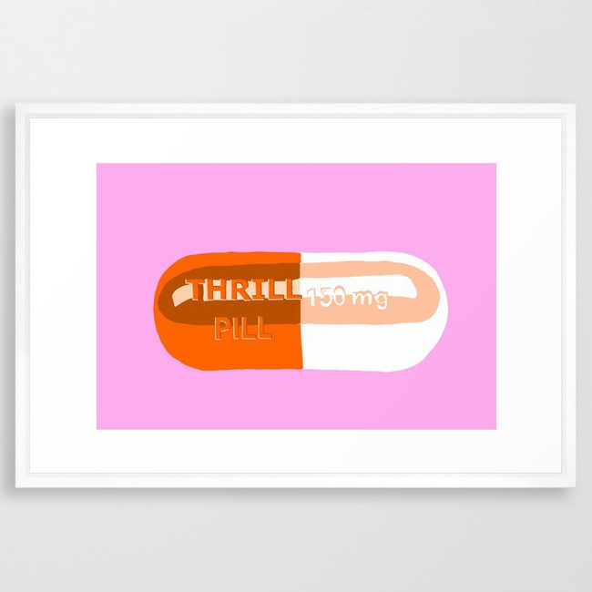 Chill Pill Pink Color Print in White Frame and Acrylic