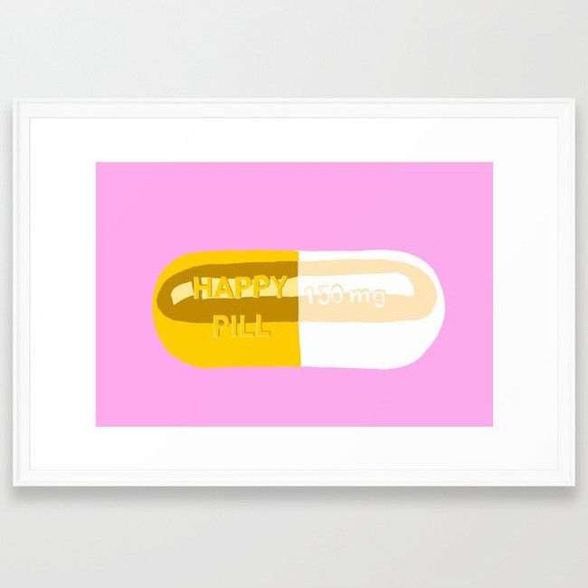 Chill Pill Pink Color Print in White Frame and Acrylic