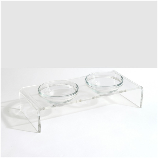 Clear Acrylic Double Glass Bowl Pet Feeder by Hiddin
