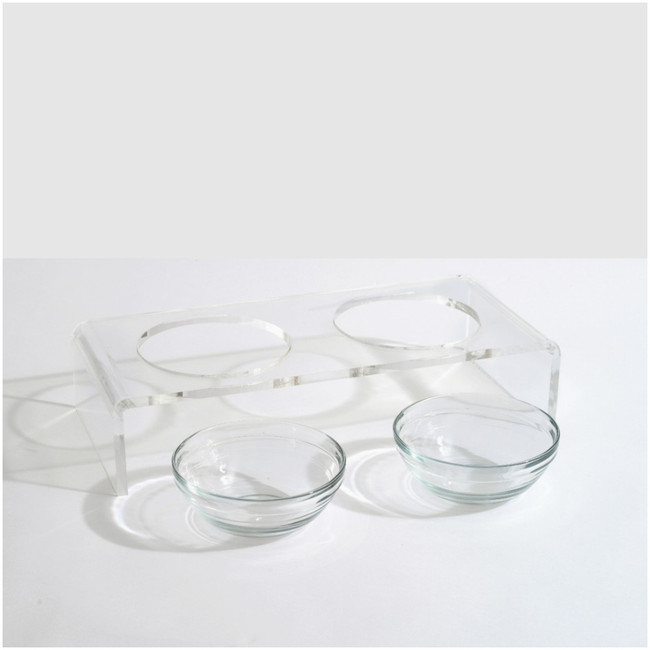 Clear Acrylic Double Glass Bowl Pet Feeder by Hiddin