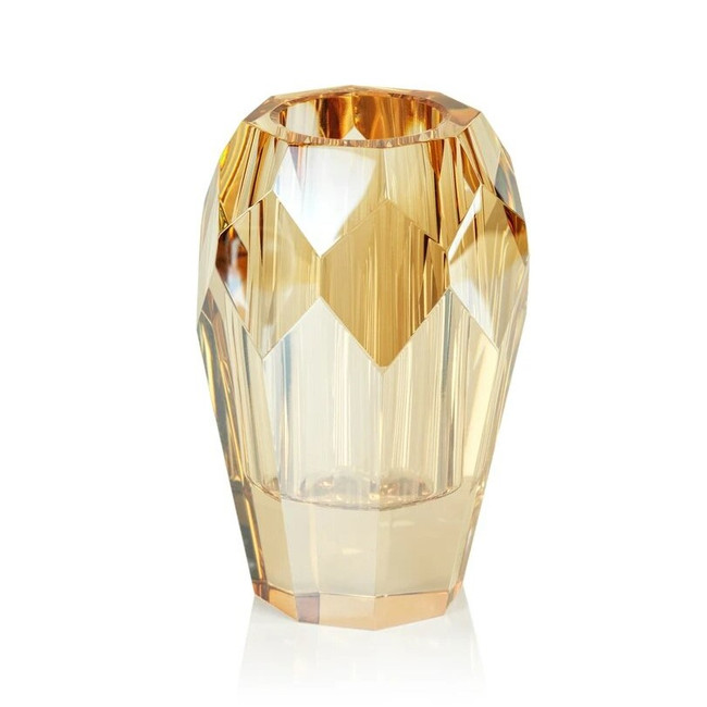 Thick Amber Crystal Facet Vases, Set of 2