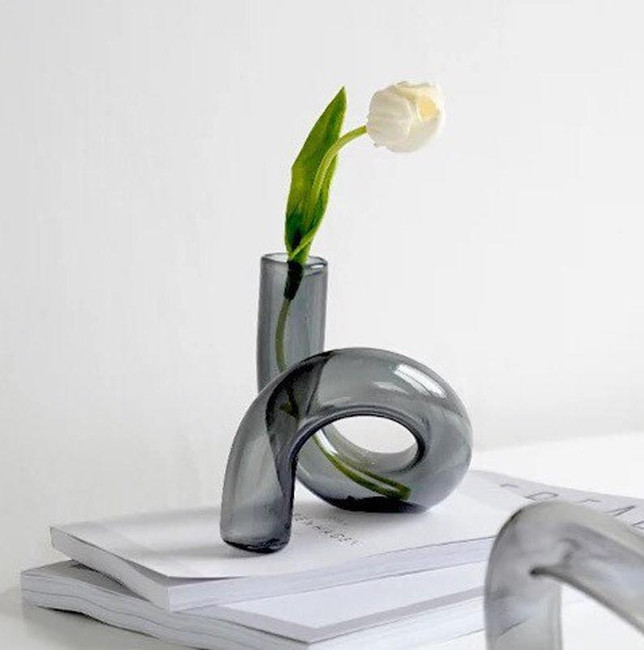 Modern Glass Abstract Twist Vase in Grey,