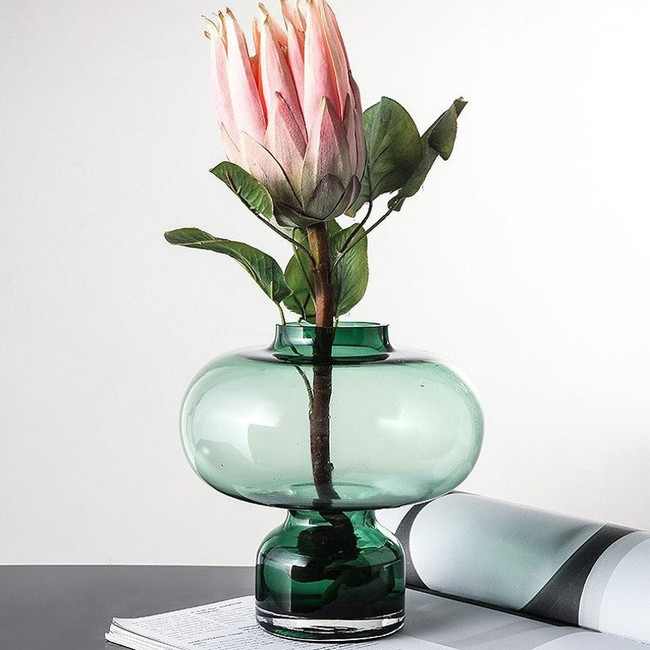 Modern Handblown Glass Green Orb Vases
