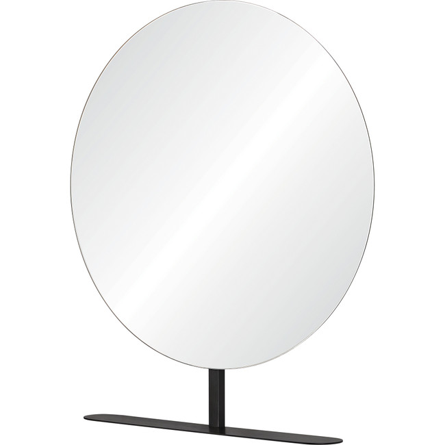 Modern Round Tabletop or Hanging Grey Metal Mirror