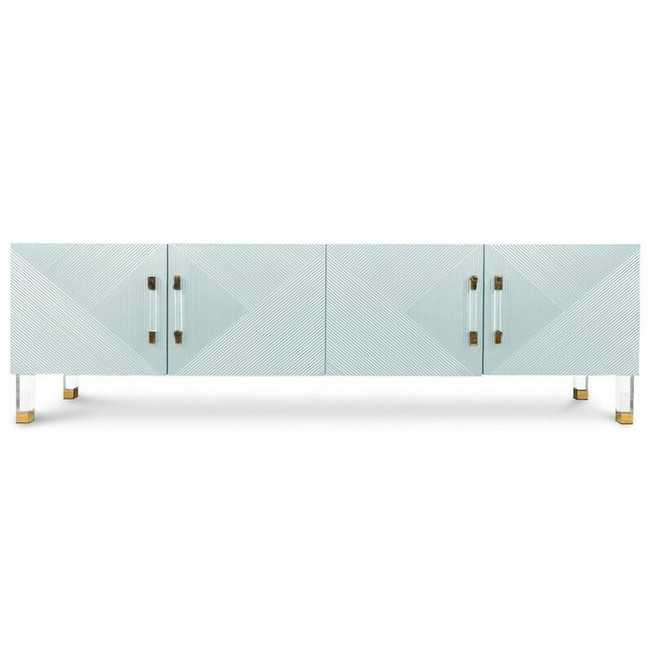 Pale Blue 4 Door Ribbed Credenza with Lucite Hardware