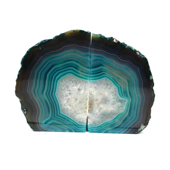 Teal Blue Agate Geode Bookends