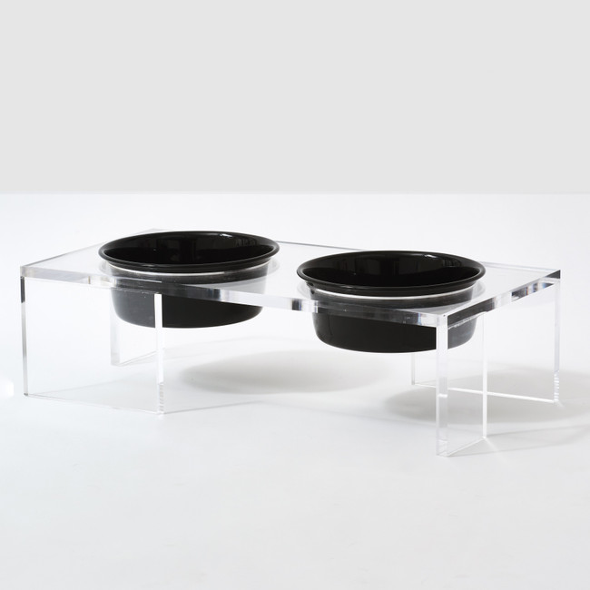 Clear Panel Leg Feeder with Black Bowls by hiddin