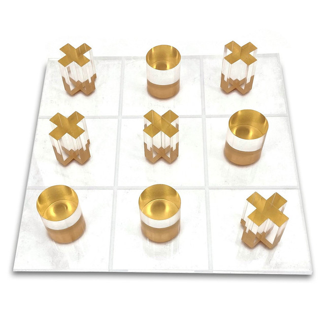 Lucite and Gold Round Piece Tic Tac Toe Set (OD-TTT-GOLD)