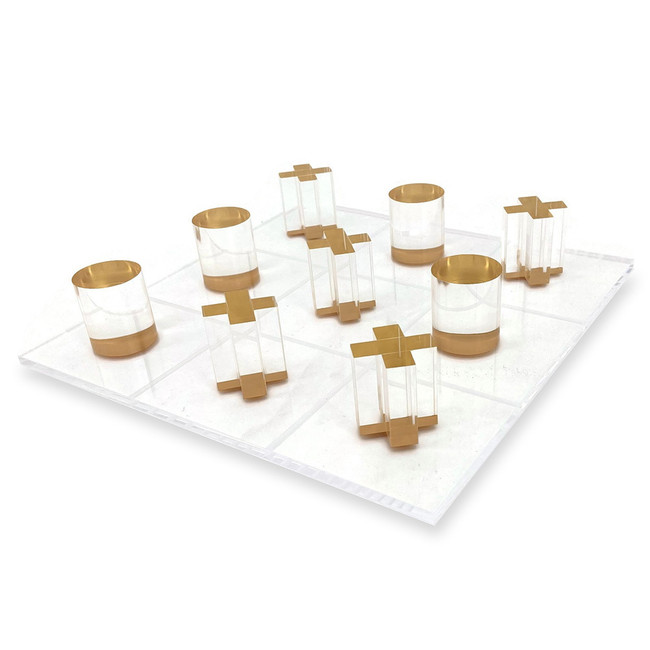 Lucite and Gold Round Piece Tic Tac Toe Set (OD-TTT-GOLD)