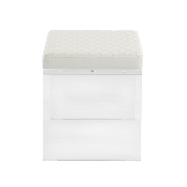 Chintaly Imports CIARA-OT-WHT Ciara Ottoman White Leatherette Acrylic
