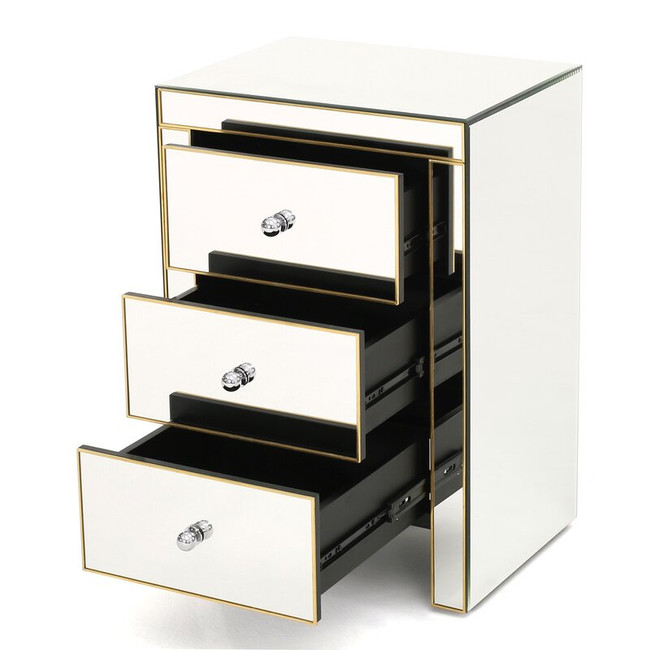 Mirrored 3 Drawer Nightstand with Gold Detail (298213)