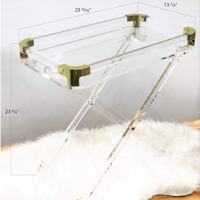 Lucite Folding Tray Table with Brass Corners