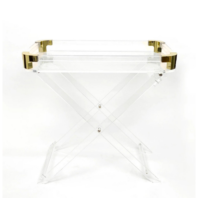 Lucite Folding Tray Table with Brass Corners