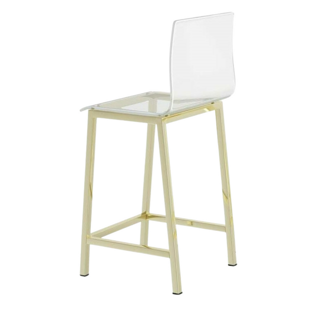 Curved Lucite Counter Stool with Gold Square Legs, Set of 2