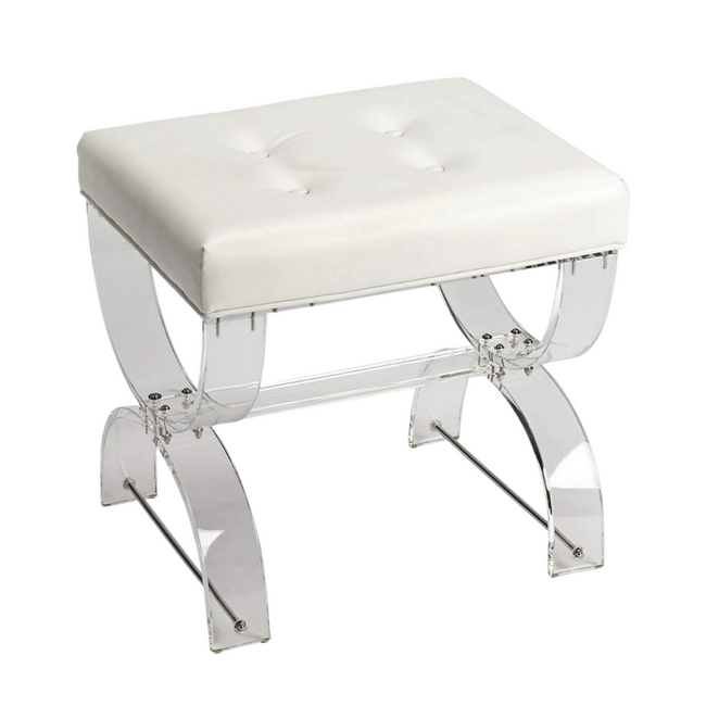 White Vinyl and Clear Acrylic Tufted Vanity Stool (3739335)