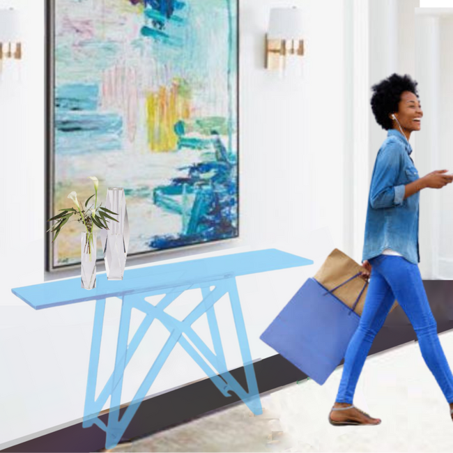 Modern Color Lucite X Base Console Table