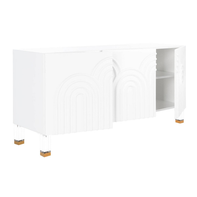 white lacquer safavieh couture Saturn wave acrylic sideboard lucite legs