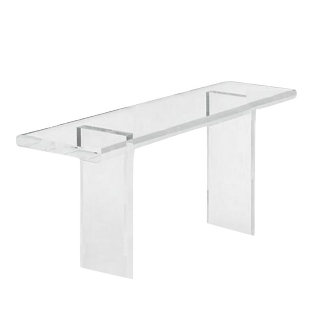 clear lucite acrylic slab overhang console table