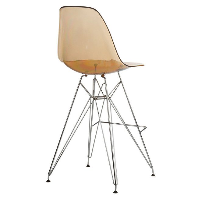 Amber Lucite Counter Stool with Silver Eiffel Base