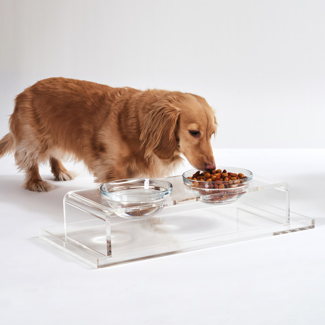 Clear Acrylic Slop Tray for pet dog cat Feeding Bowls floor protector