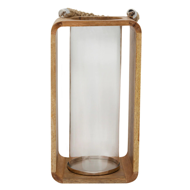 Rounded Wood Lantern with Rope Handle, Size Options