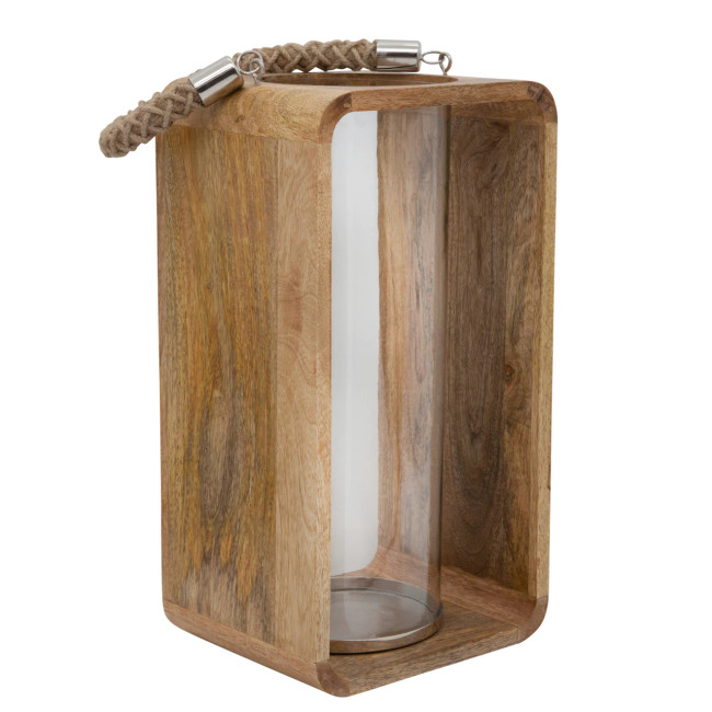 Rounded Wood Lantern with Rope Handle, Size Options