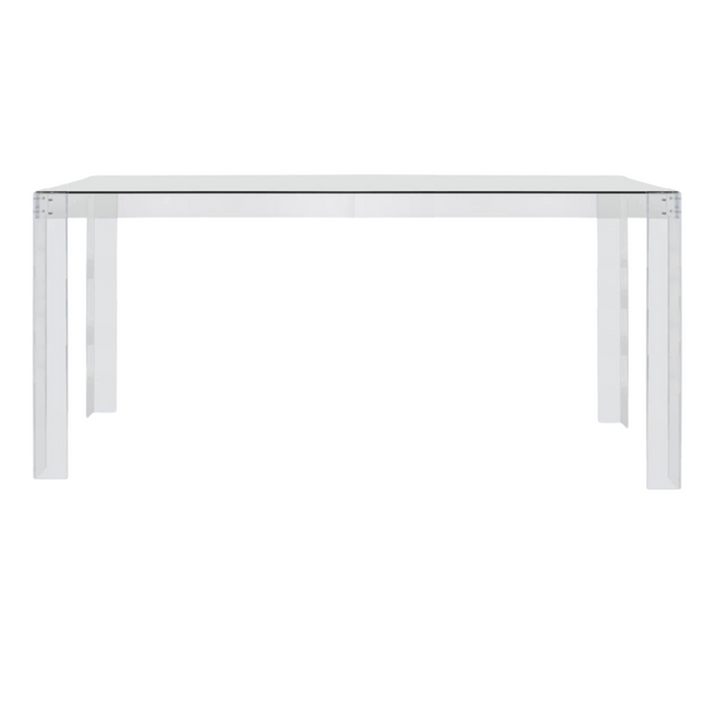 Clear Acrylic Writing Desk with Metal Bolts & Glass Top