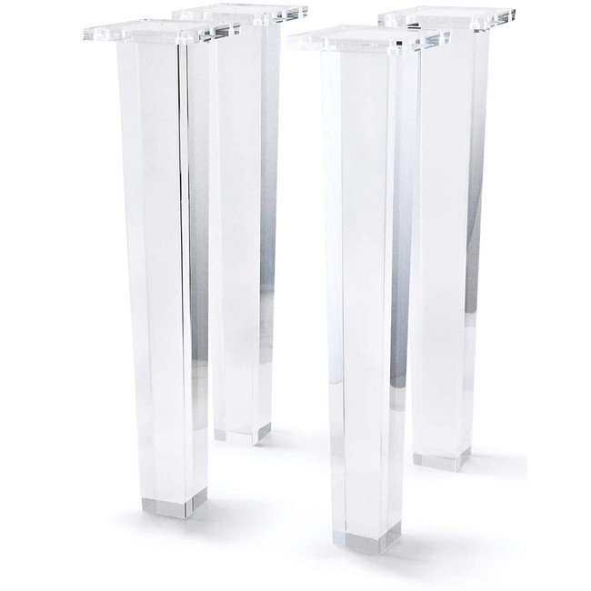 Set of 4 Acrylic and Gold Square Tapered Furniture Legs