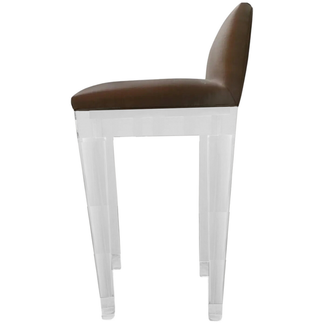 clear lucite acrylic designer leather barstool low back