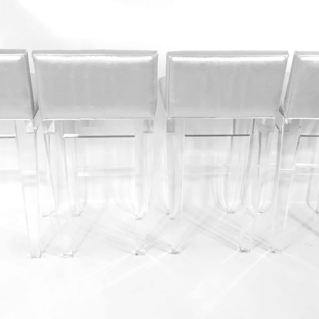 clear lucite acrylic designer leather barstool low back