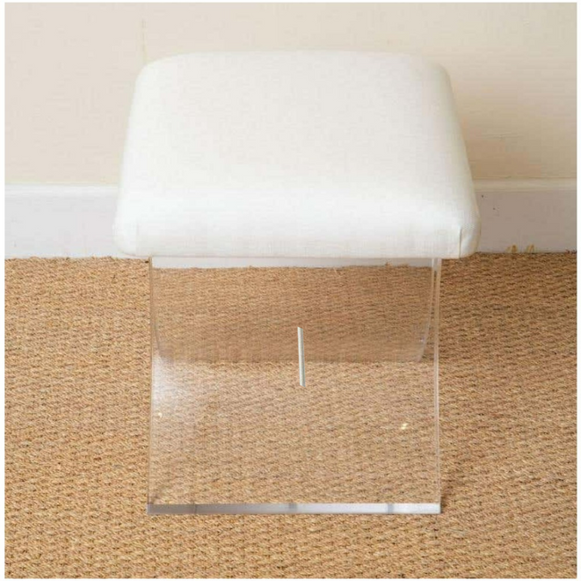 Round Low Back Lucite Vanity Stool with Vinyl Seat on Wheels,