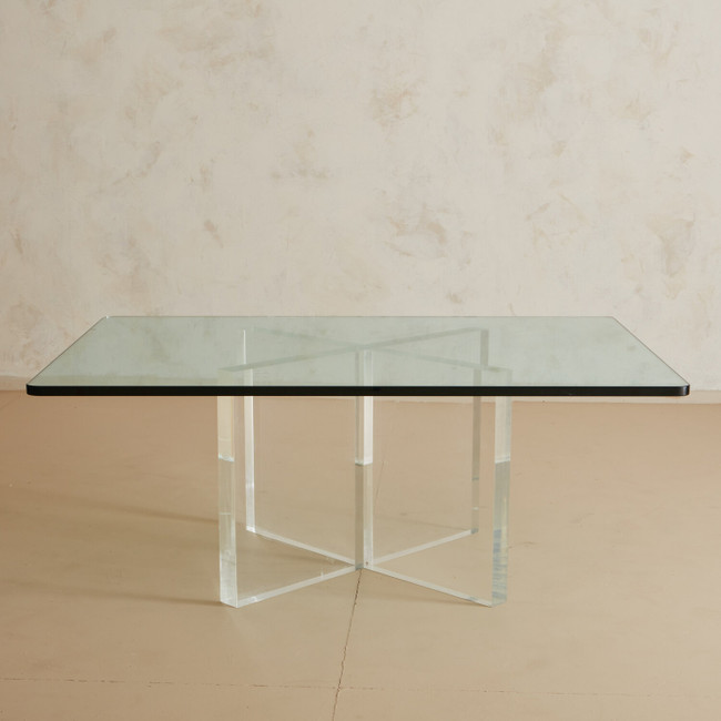 Square X Base Lucite Coffee Table with Glass Top