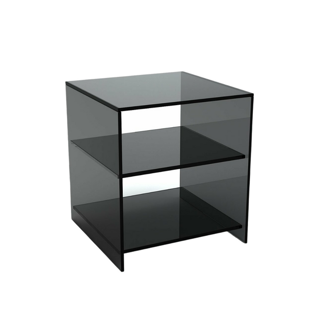 Sheer Black Lucite Side Table with Shelf