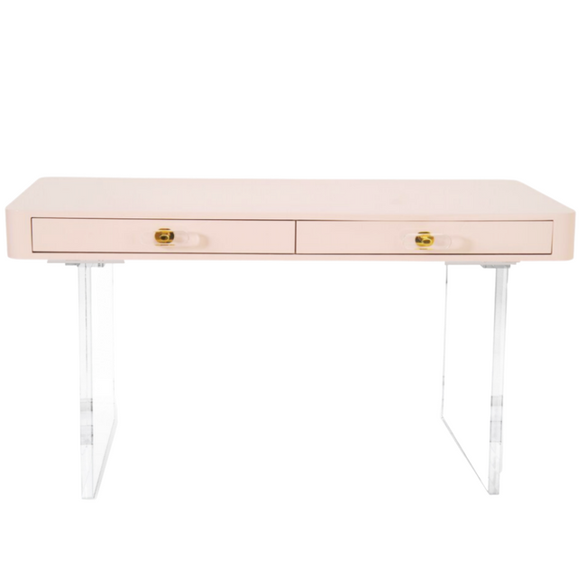 Modern Lacquer 2 Drawer Desk with Lucite Panel Legs
