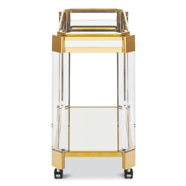 Modern Lucite Angled Leg Bar Cart with Clear Glass