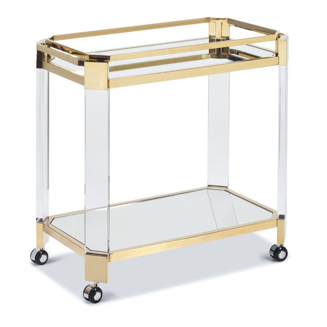 Modern Lucite Angled Leg Bar Cart with Clear Glass