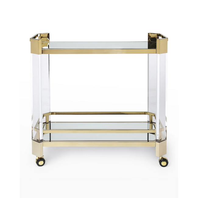 Modern Lucite Angled Leg Bar Cart with Clear Glass