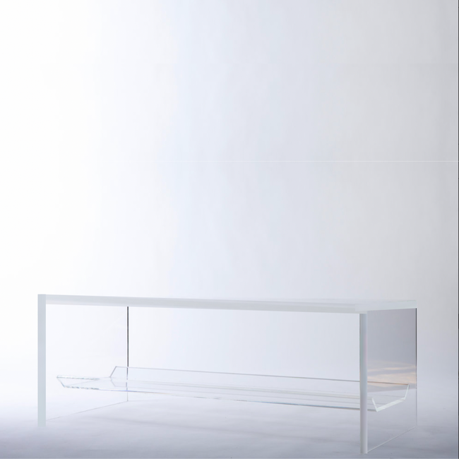 modern lucite clear acrylic storage mudroom bench shelf