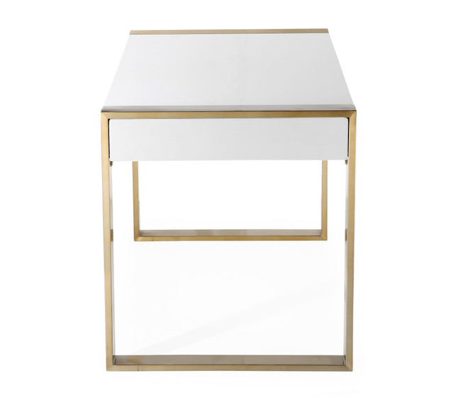 White and Gold Modern 2 Drawer Desk with Lucite Hardware (karina/TOV-GH5509