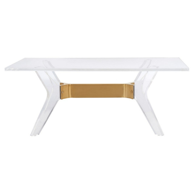 Modern Lucite Angle Leg Coffee Table with Brass Stretcher