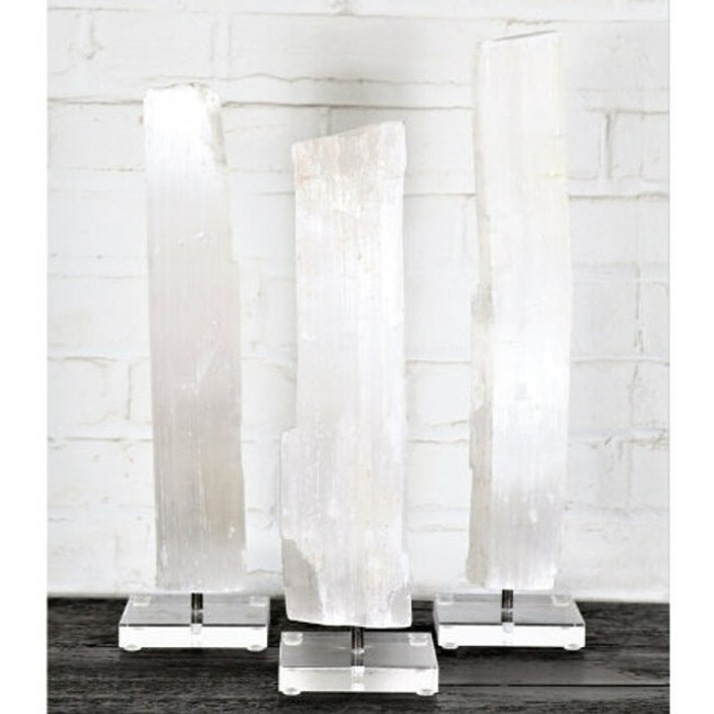 Tall White Selenite Crystal on Lucite Stand