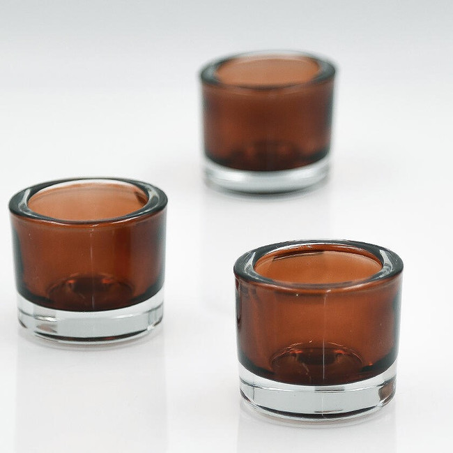 Thick Amber Brown Glass Votive Holders, Set of 3
