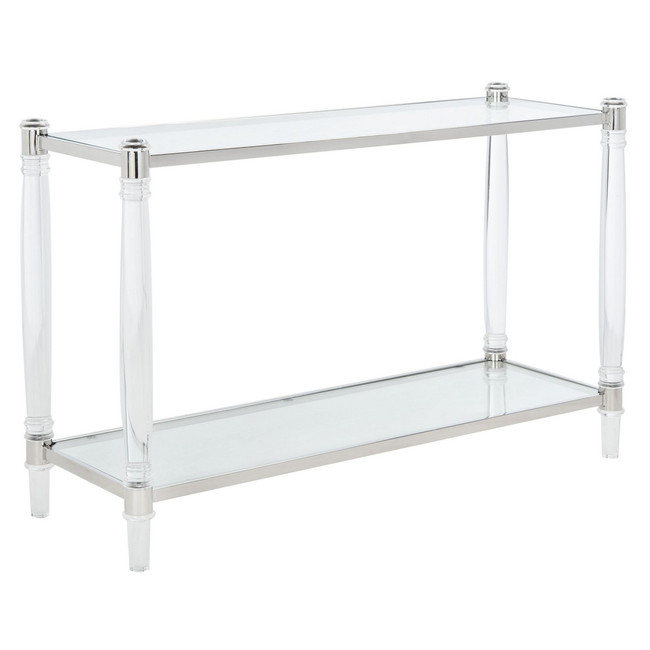 Round Lucite Leg Console Table with Storage Shelf