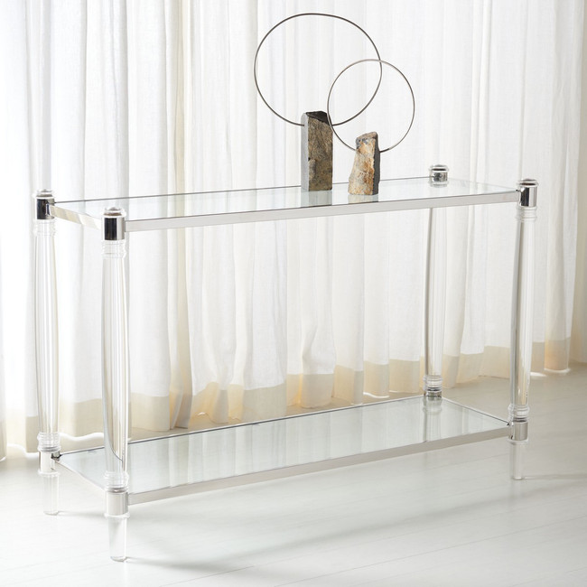 Round Lucite Leg Console Table with Storage Shelf