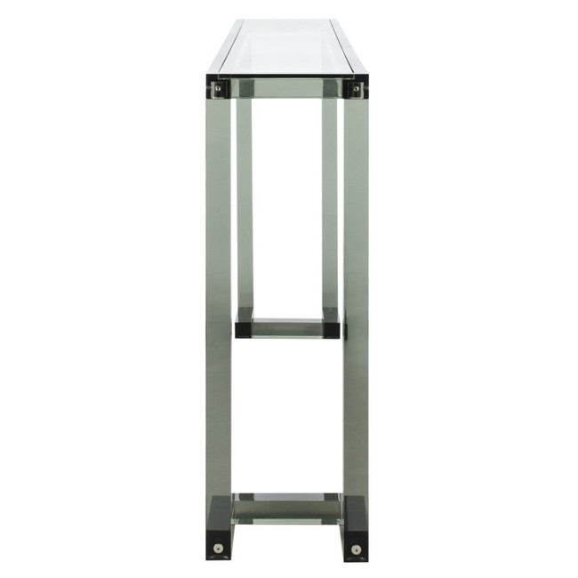 Ming Style Grey Lucite Narrow Console Table with Glass Top