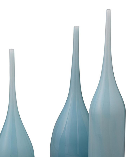 Tall Light Blue Blown Glass Decorative Vessels, Set of 3